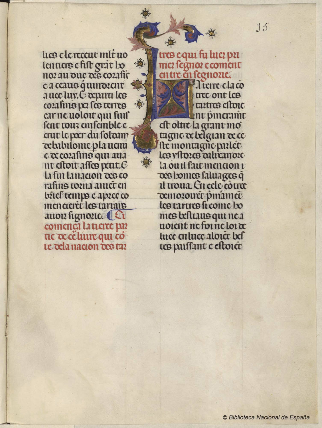 Fig. 10 Haitón de Córico. La Fleur des Histoires, Madrid, BNE, mss/2452, f. 15r, © Biblioteca Nacional de España.